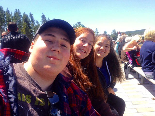 My Kids at Old Faithful in Yellowstone Waiting For it to Erupt