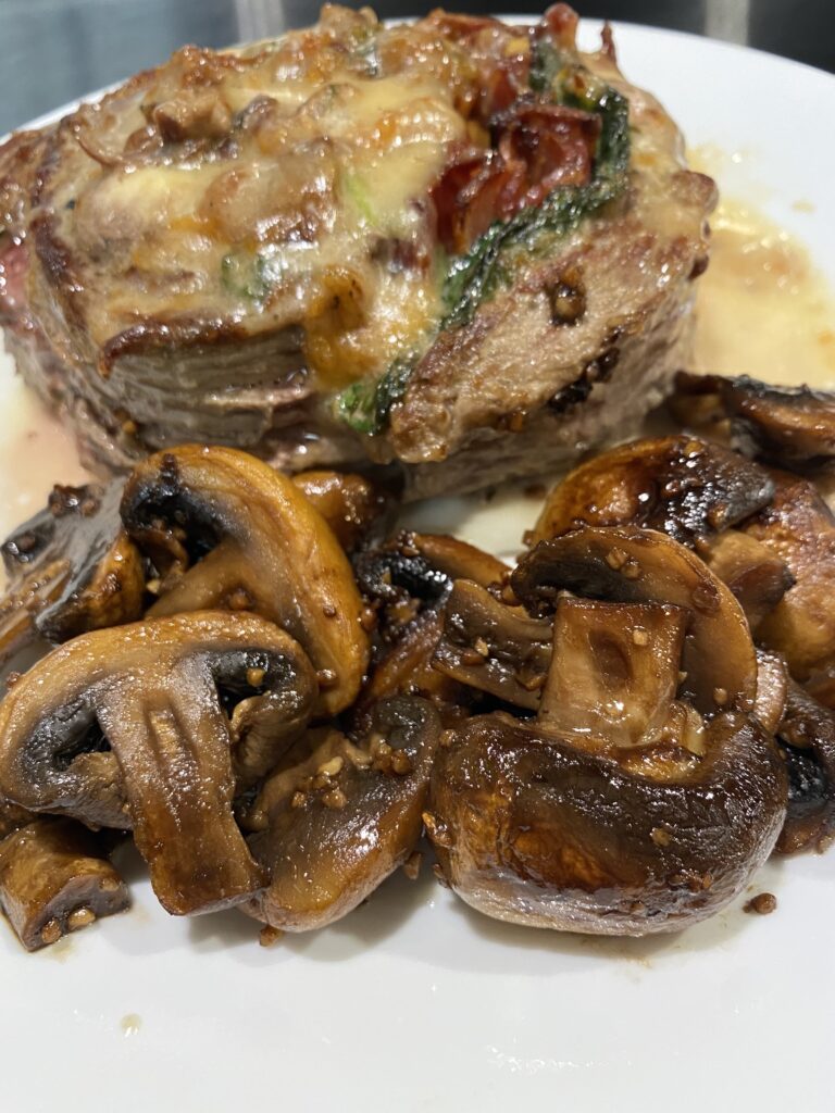 Flank Steak and Keto Balsamic Garlic Mushrooms