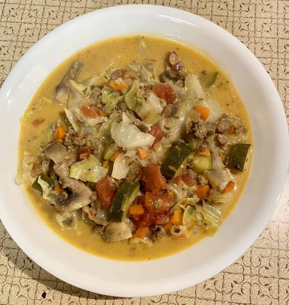 Keto Sausage Soup with Mushrooms and Zucchini